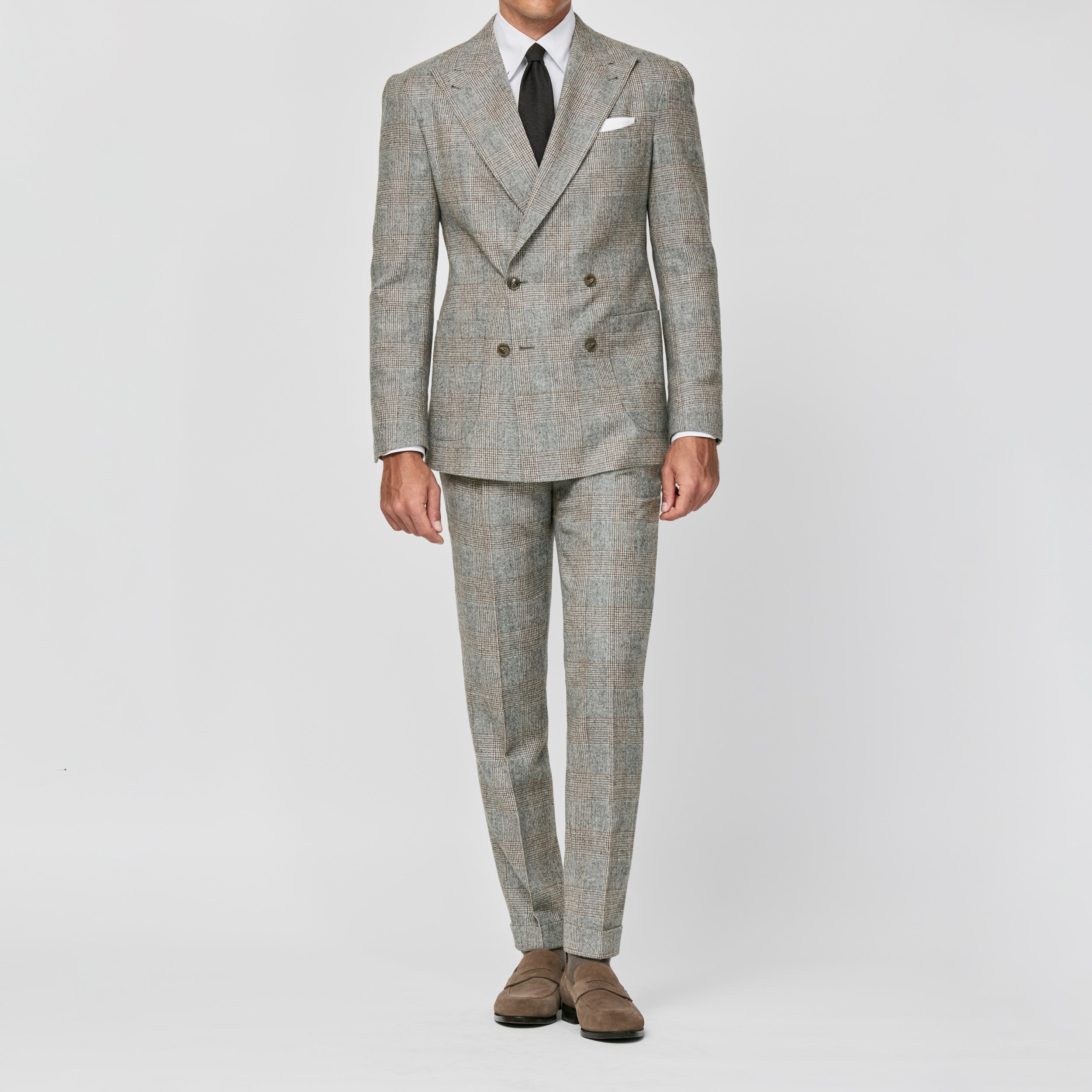 Ice Grey & Cinnamon Glencheck Wool-Alpaca Suit
