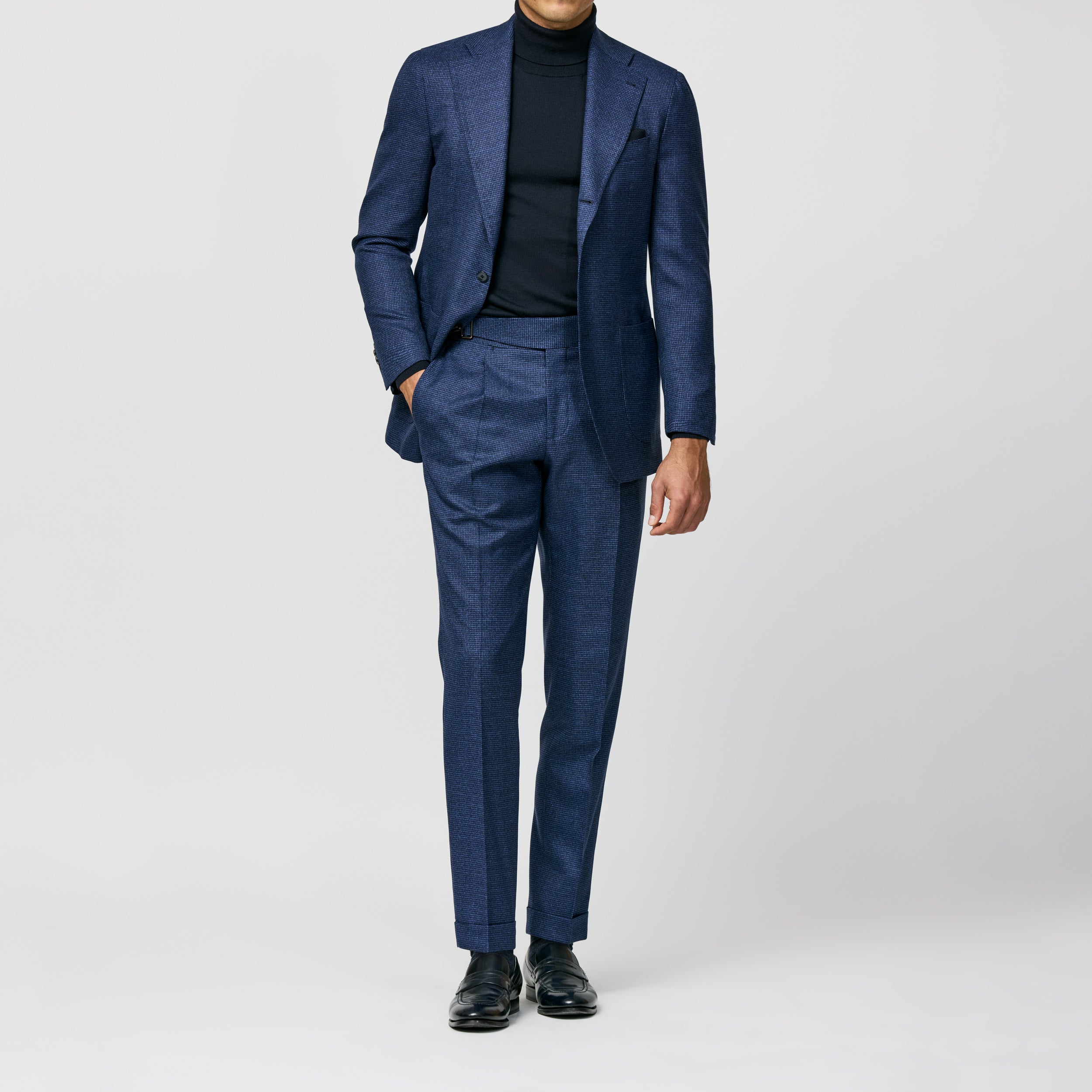 Neapolitan Blue Houndstooth Stretch Wool Suit