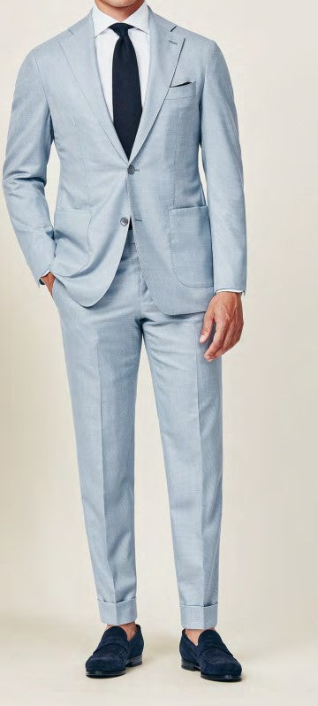 Light Blue & Grey Microcheck S130 Suit image 0