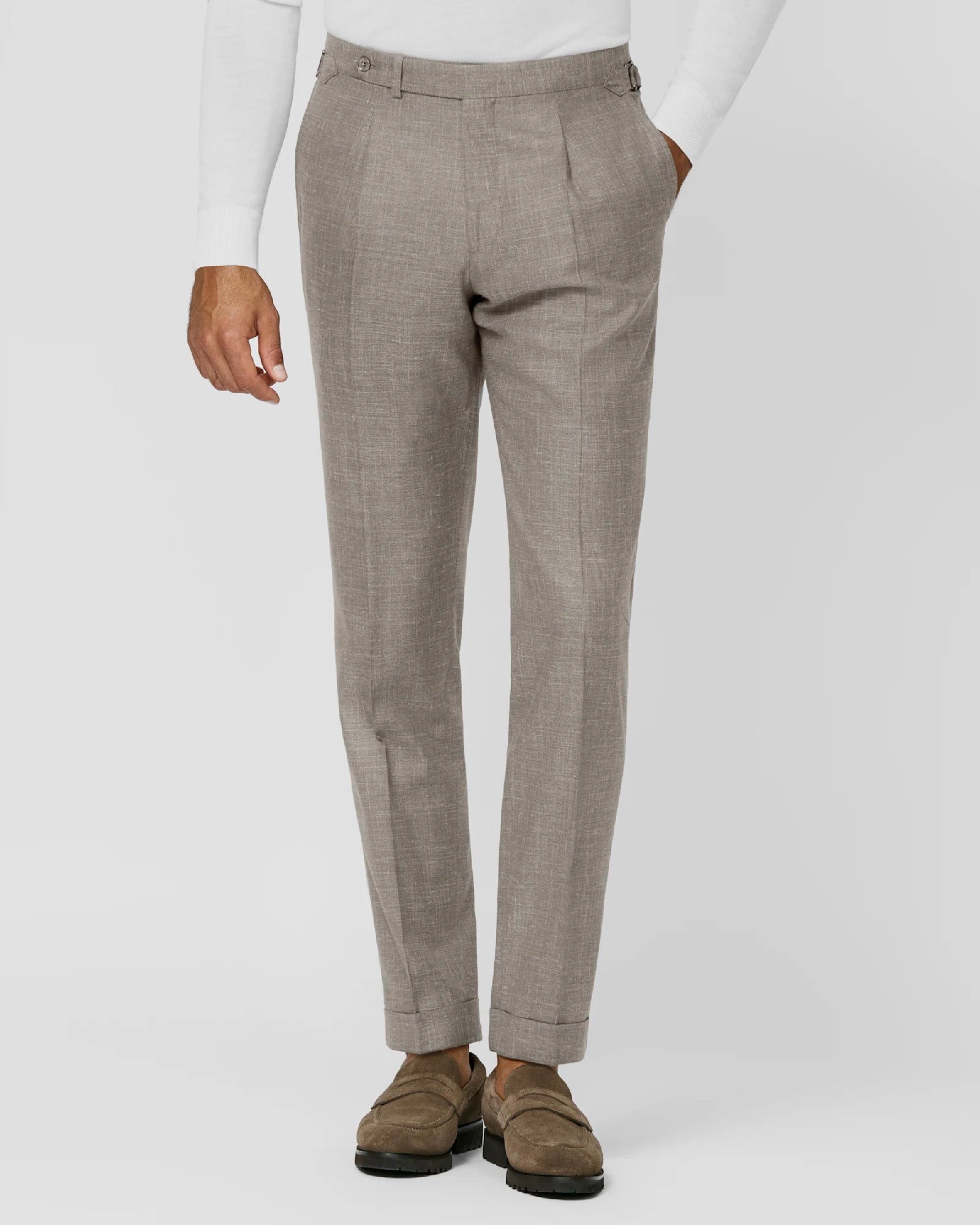 Taupe Trousers in Wool-Silk Hopsack