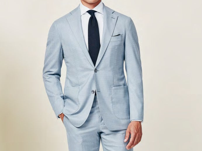 Light Blue & Grey Microcheck S130 Suit image 1