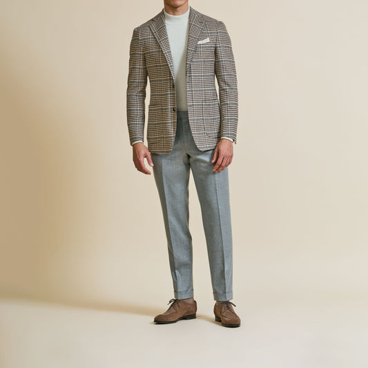 Tan & Grey Houndstooth Wool-Cashmere Jacket