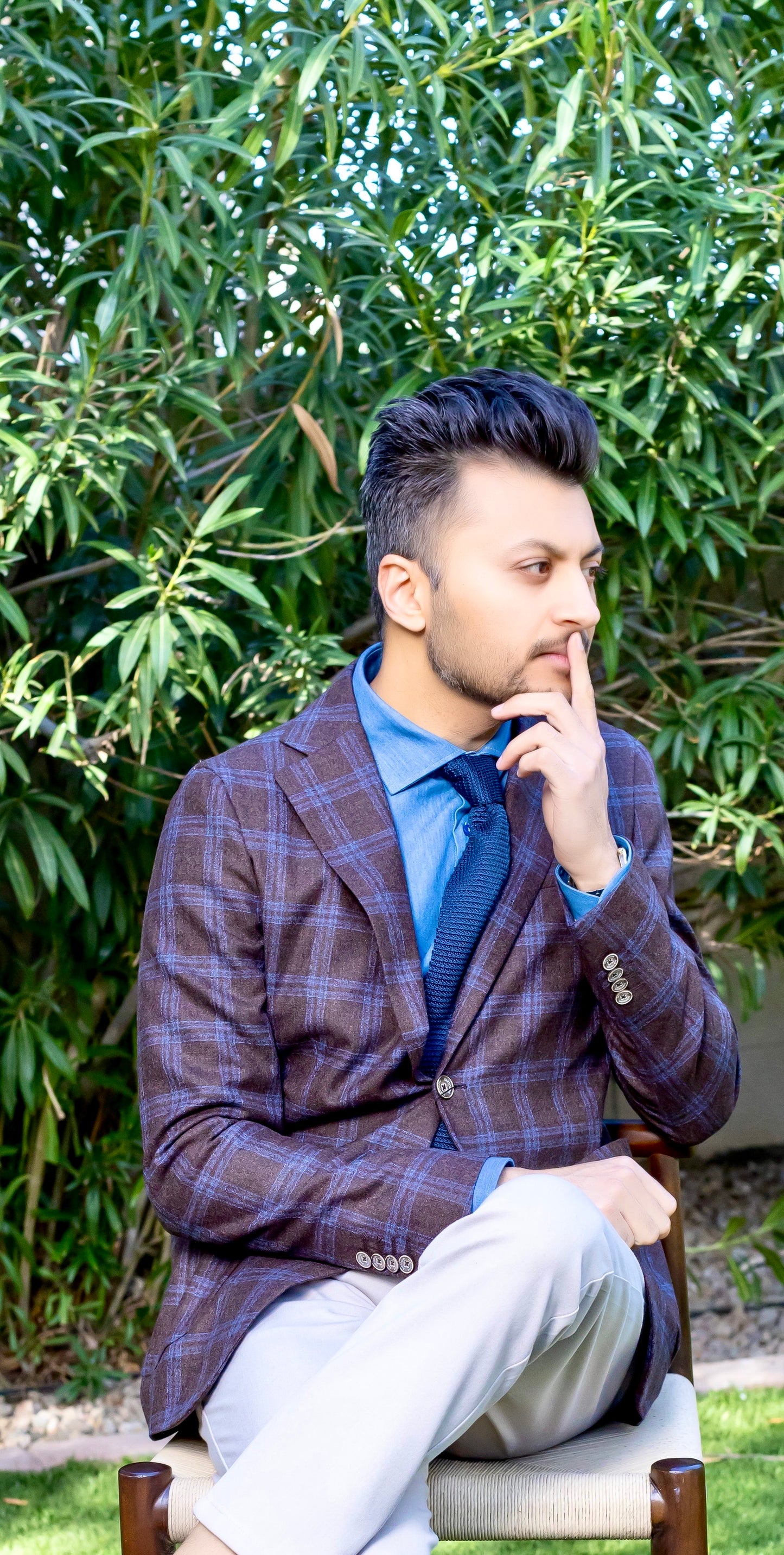 Chocolate Brown Jacket with Indigo Blue Windowpane