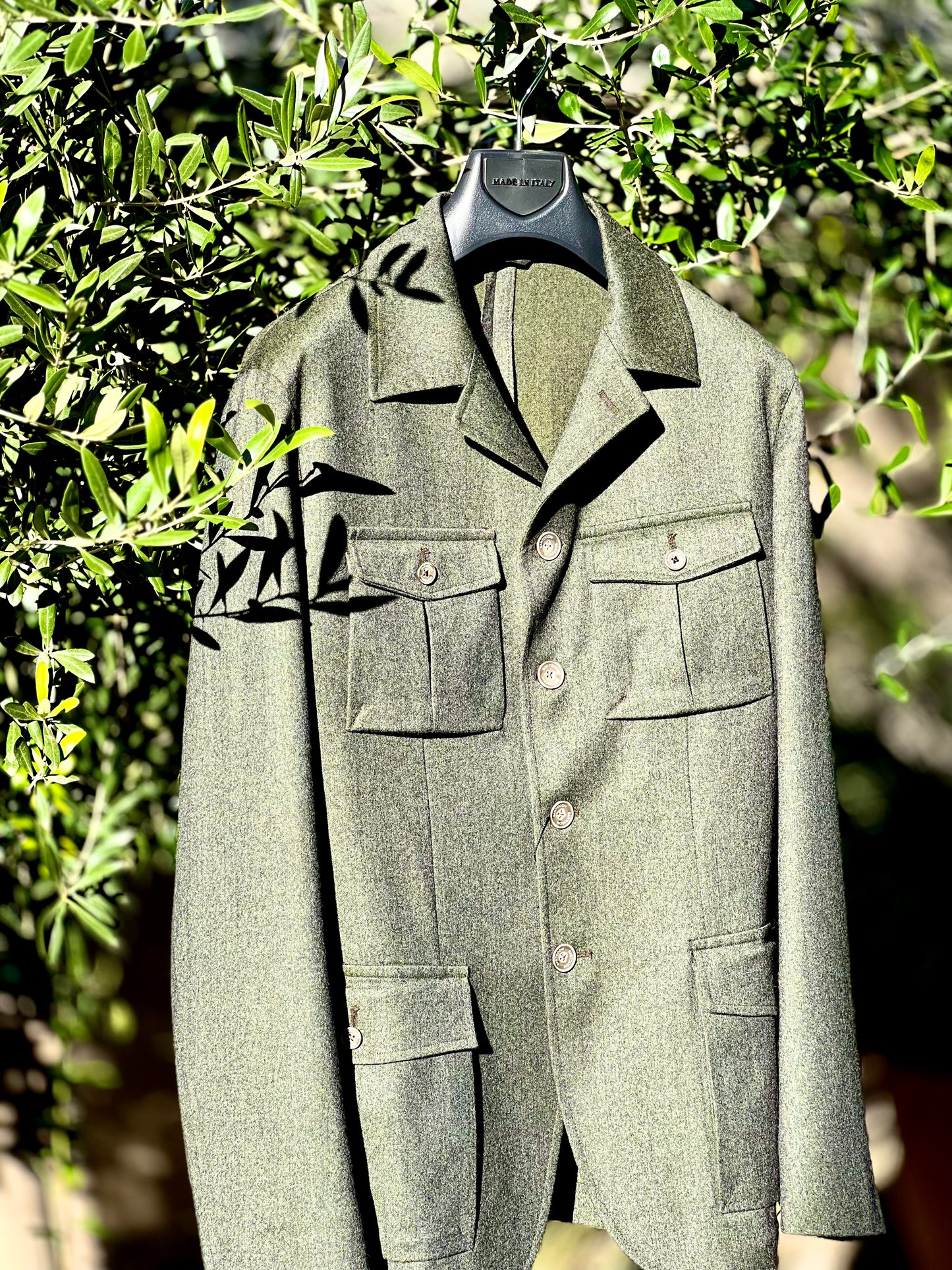 Olive Green Belted Safari Jacket