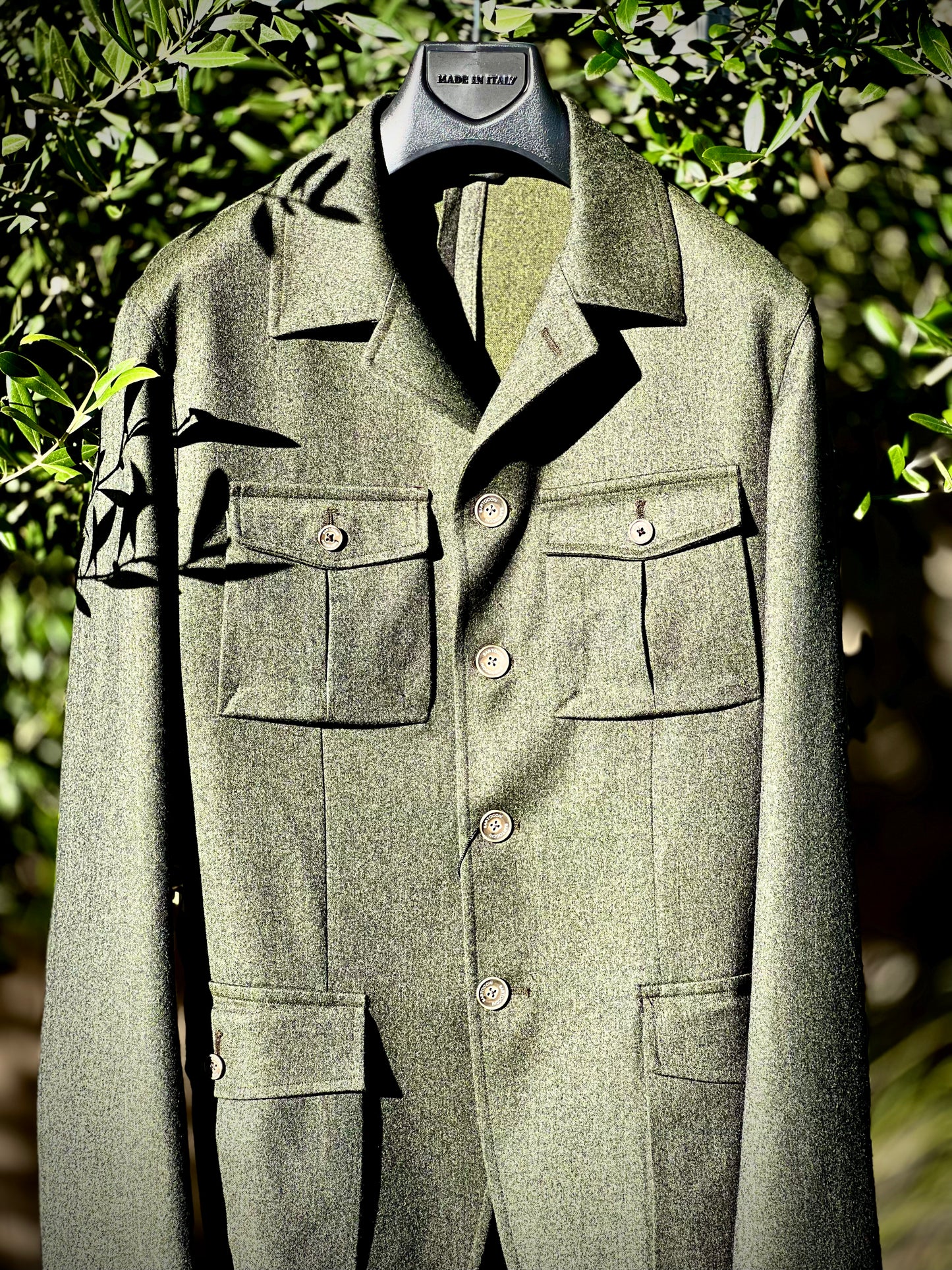 Olive Green Belted Safari Jacket