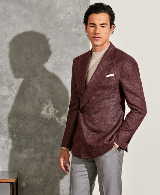Autumn Red Wool-Silk Basketweave Jacket
