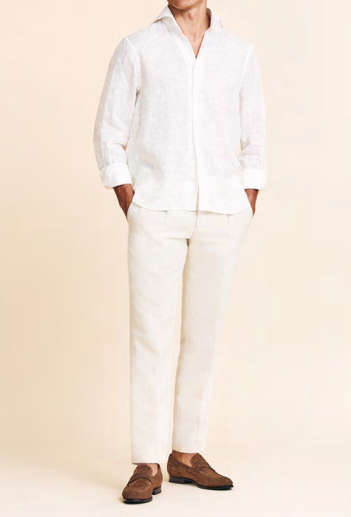 White Linen with Tonal Paradise Print Shirt