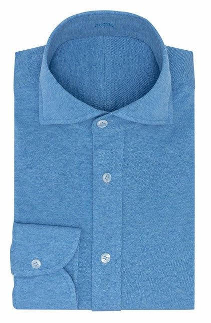 Light Blue Shirt in Melange Cotton Pique Knit