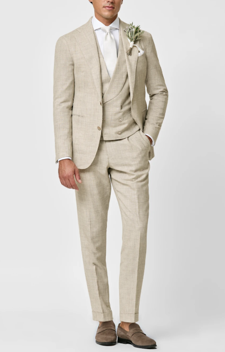 Biege Wool-Silk-Linen 3-Piece Suit