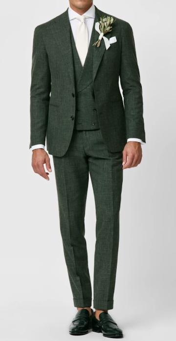 Dark Green Wool-Silk-Linen 3-Piece Suit