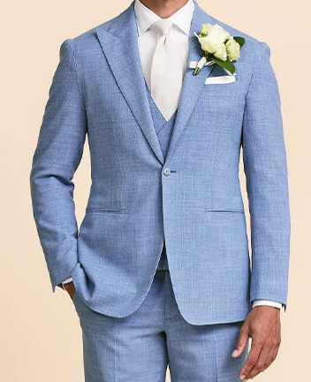 Sky Blue Stretch Wool-Linen 3-Piece Suit