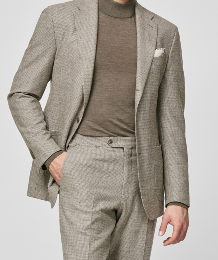 Taupe & Ivory Micro Houndstooth Stretch Wool Suit