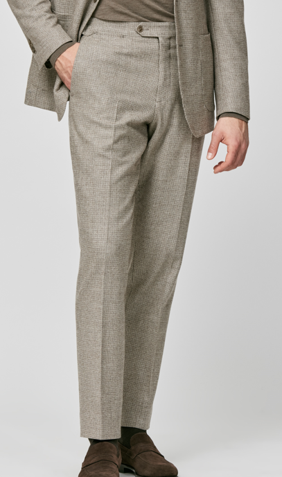 Taupe & Ivory Micro Houndstooth Stretch Wool Suit