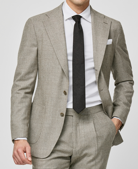 Taupe & Ivory Glencheck Stretch Wool Suit