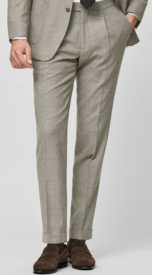 Taupe & Ivory Glencheck Stretch Wool Suit