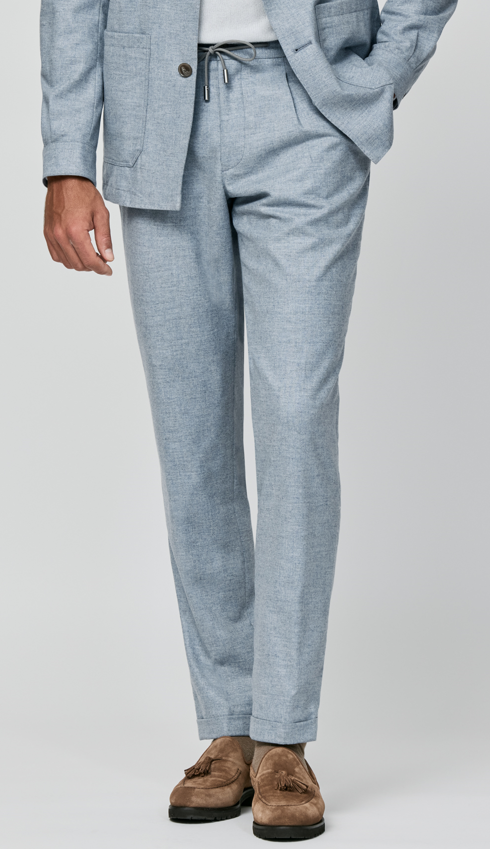 Ice Blue-Grey Wool-Cashmere Safari Suit