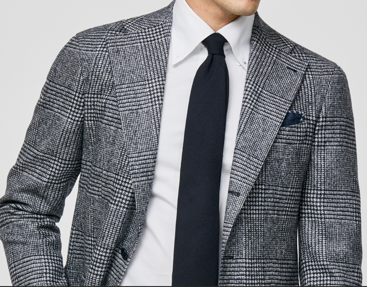 Grey & Dark Blue Glencheck Wool-Alpaca Jacket