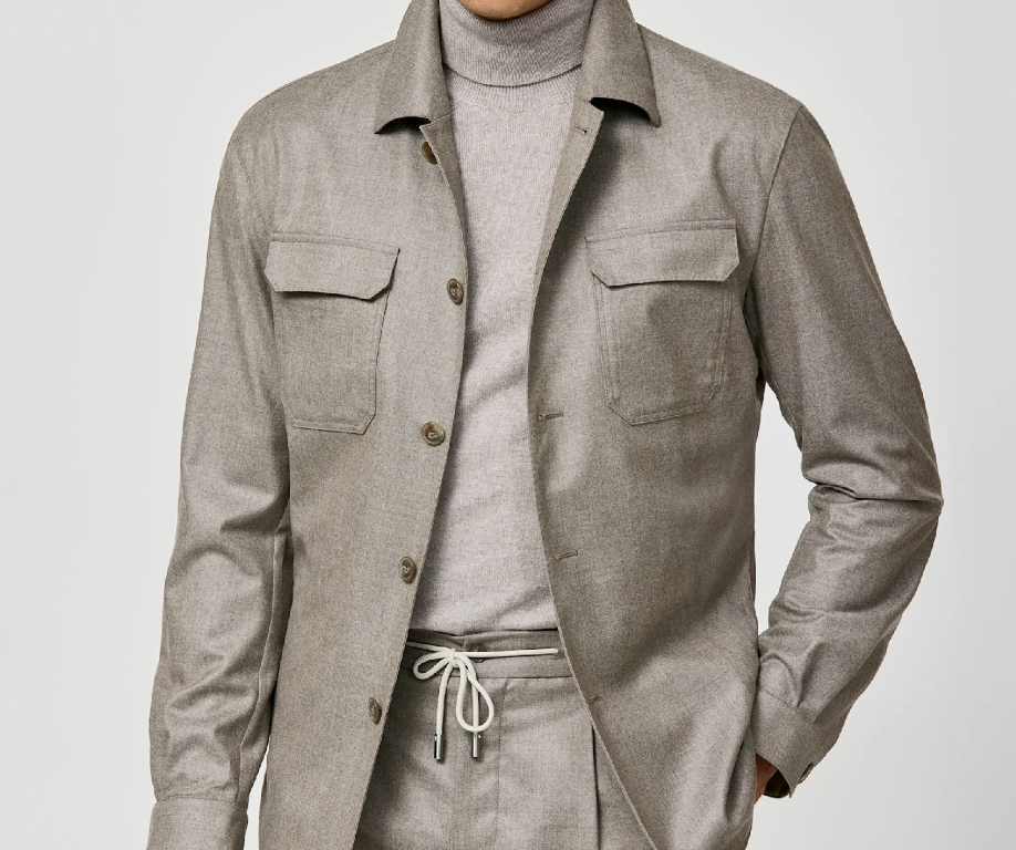 Taupe Stretch Wool Flannel Informal Suit