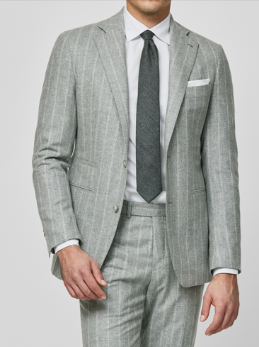 Stone Grey Chalk Stripe Wool-Cashmere Suit