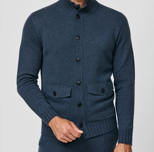 Dark Petrol Cashmere Buttoned Cardigan With Safari Pockets