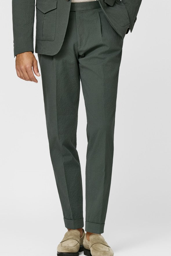Army Green Seersucker Travel Suit