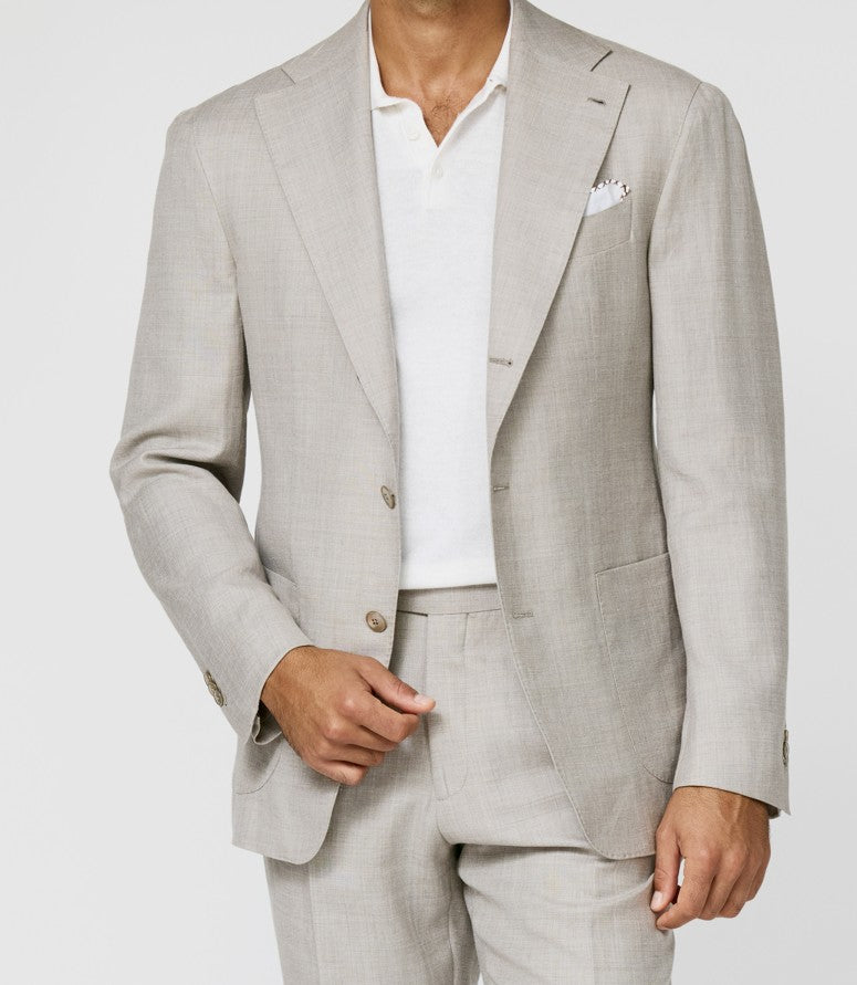 Bone Melange Suit in Linen Silk Wool Sharkskin