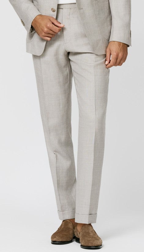 Bone Melange Suit in Linen Silk Wool Sharkskin