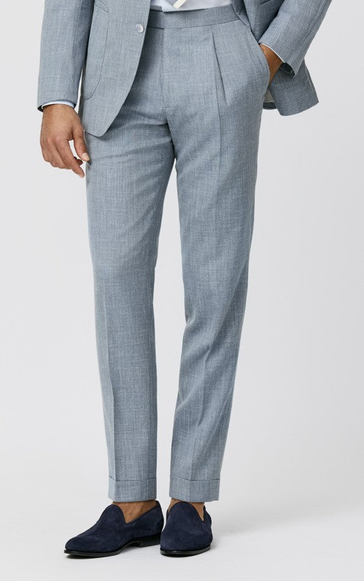 Melange Blue Suit in Linen Silk Wool Tropical Fabric