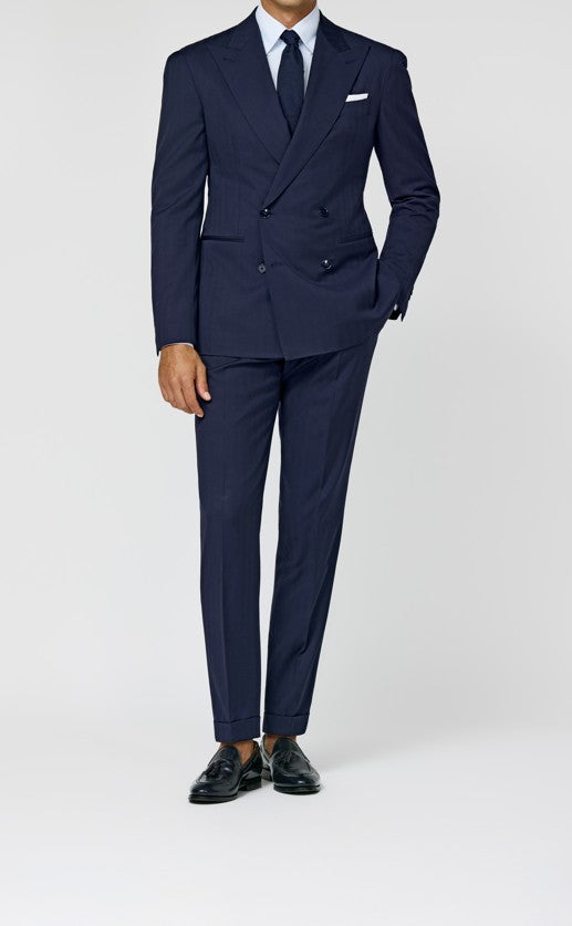 Midnight Blue Suit in Bi-stretch Solaro Herringbone Wool