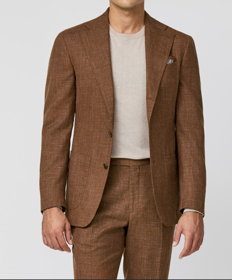 Terracotta Melange Suit in Linen Silk Wool Tropical Fabric