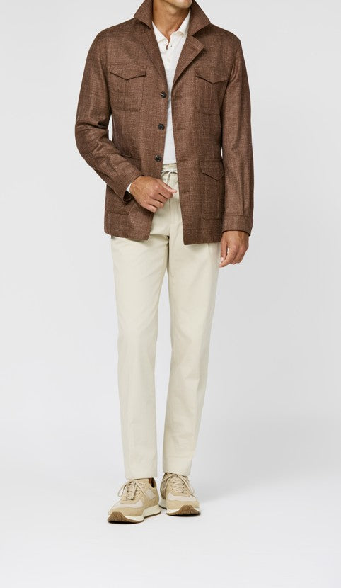 Dark Ginger Safari Jacket in Melange Wool Silk Linen