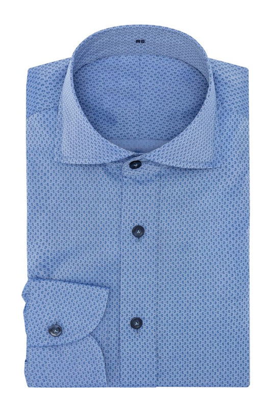 Blue Cotton Poplin Shirt with Paisley Print