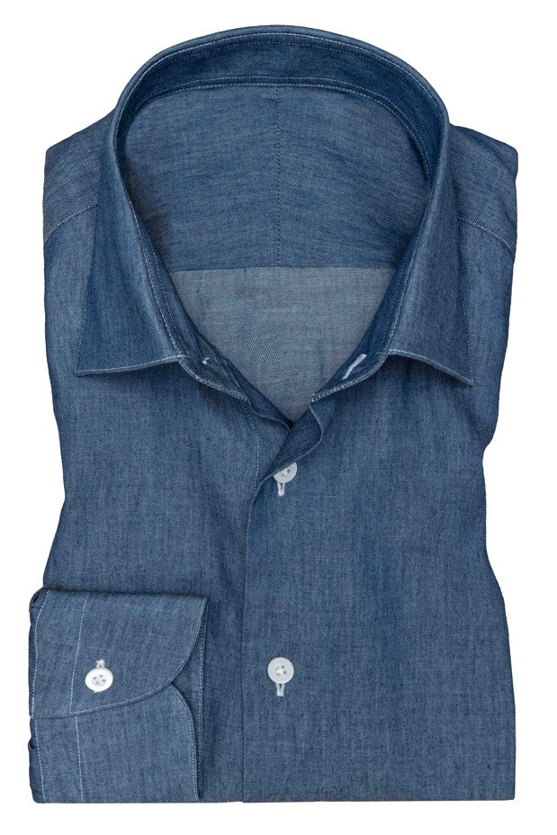 Blue Washed Cotton Denim Twill Shirt