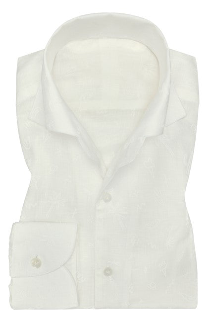 White Linen with Tonal Paradise Print Shirt