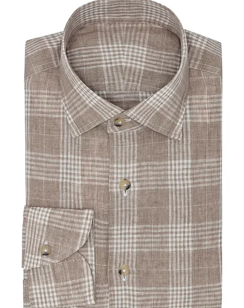 Tan and Off White Checkered Linen