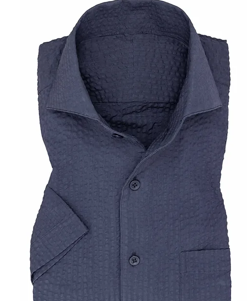 Navy Blue Cotton Seersucker Shirt