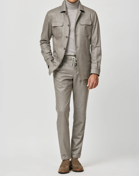 Taupe Stretch Wool Flannel Informal Suit