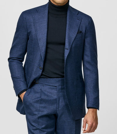 Neapolitan Blue Houndstooth Stretch Wool Suit