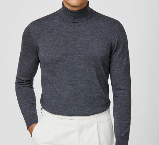 Denim Blue Ultra-Fine Merino Turtleneck