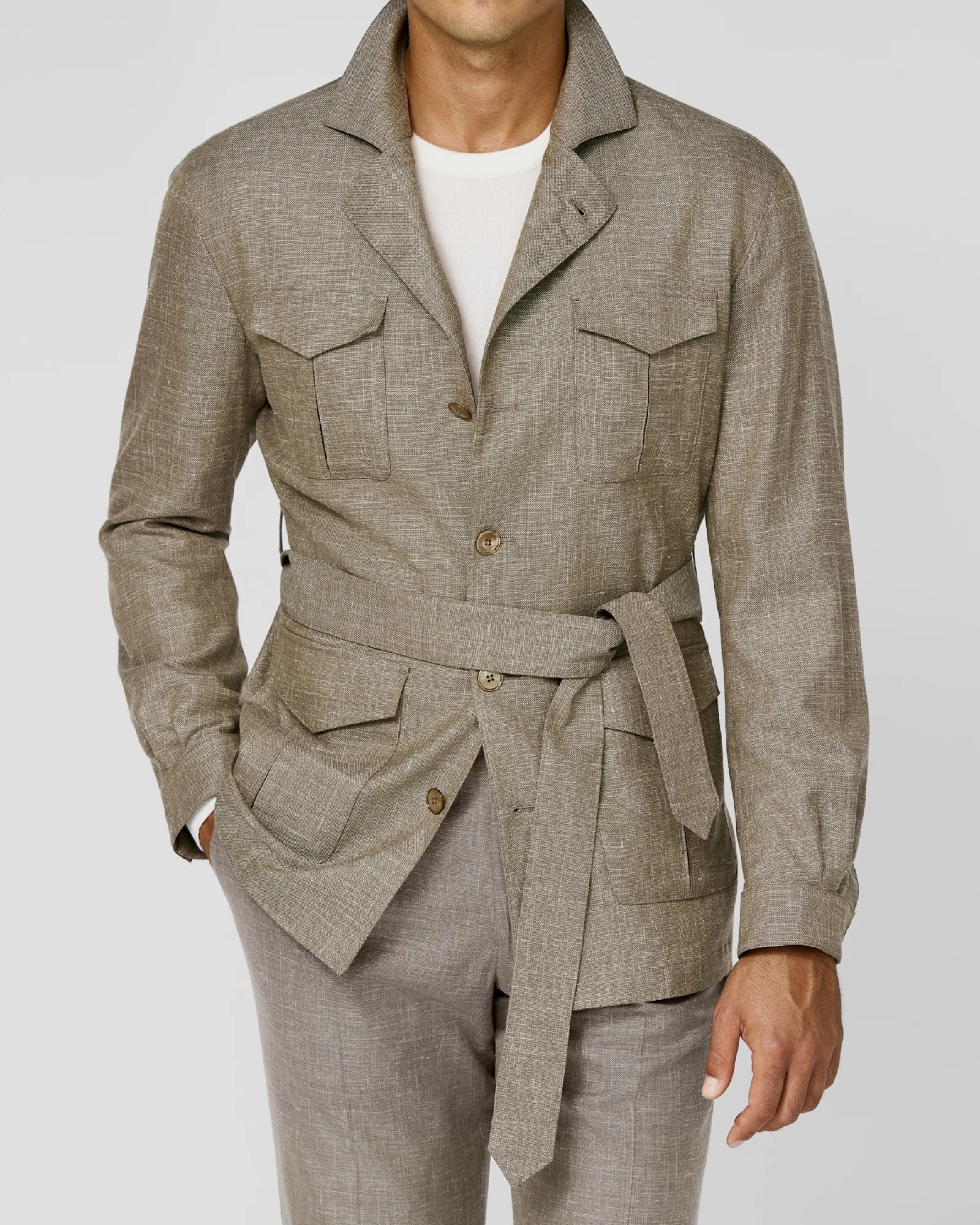 Light Brown Safari Jacket in Basketweave Pattern