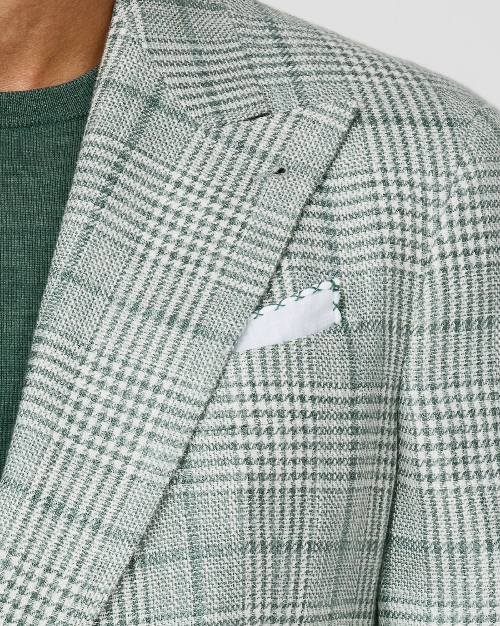Bottle Green Jacket in Wool Silk Linen Glencheck Pattern