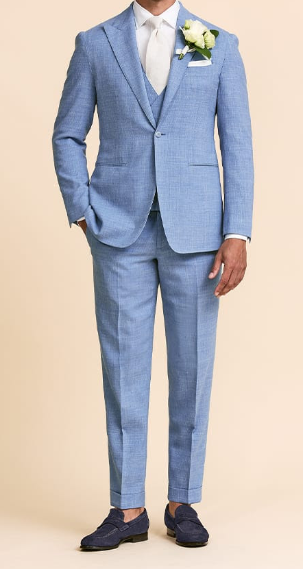 Sky Blue Stretch Wool-Linen 3-Piece Suit