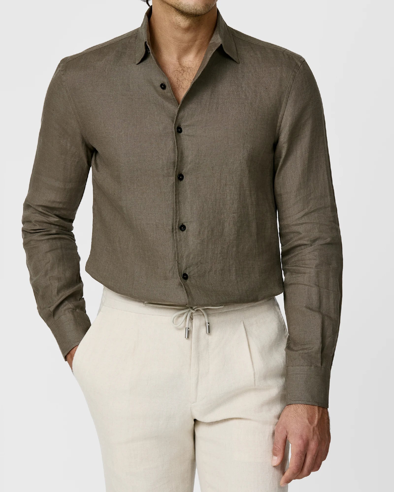 Olive Green Pure Linen Shirt